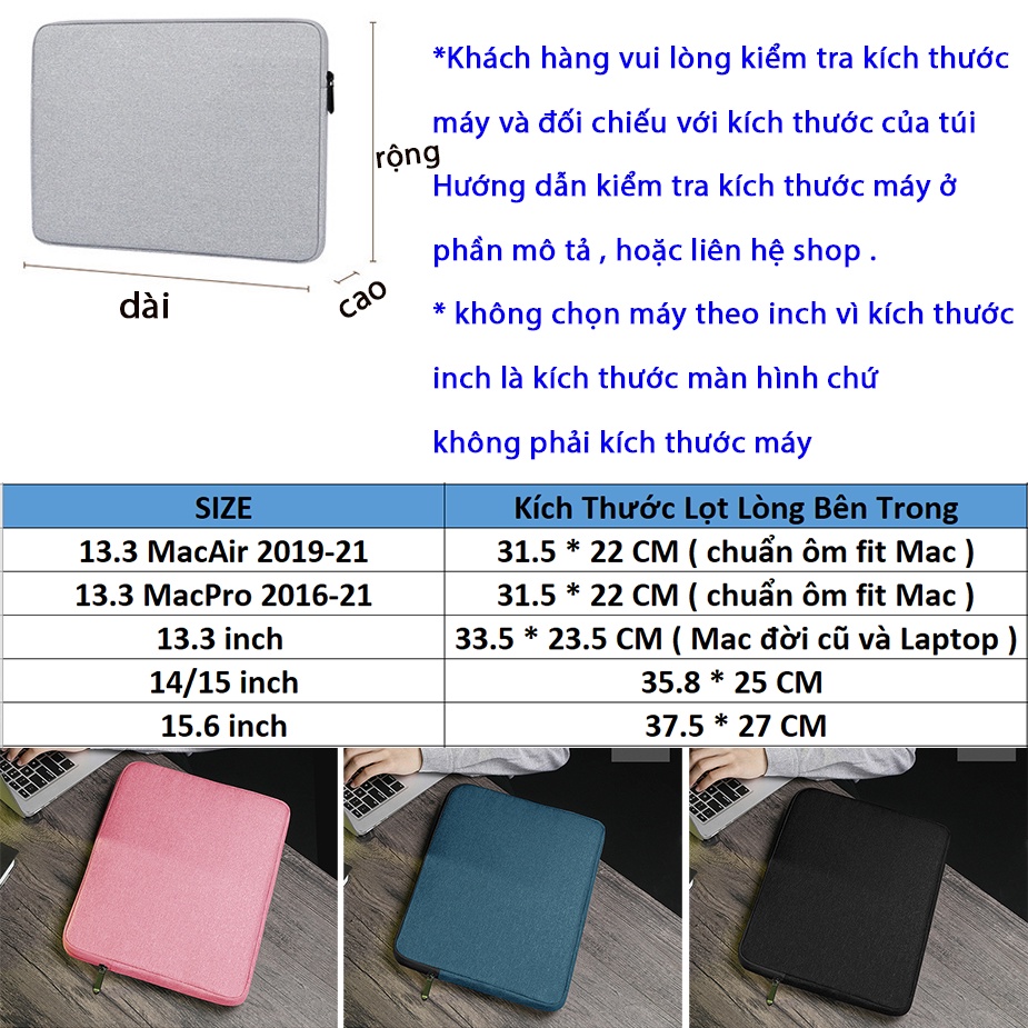Túi Đựng Laptop Mac Book Chống Sốc Chống Thấm Nước Chuẩn Size Dành Máy Tính 13inch 13.3 14 15 15.6 inch