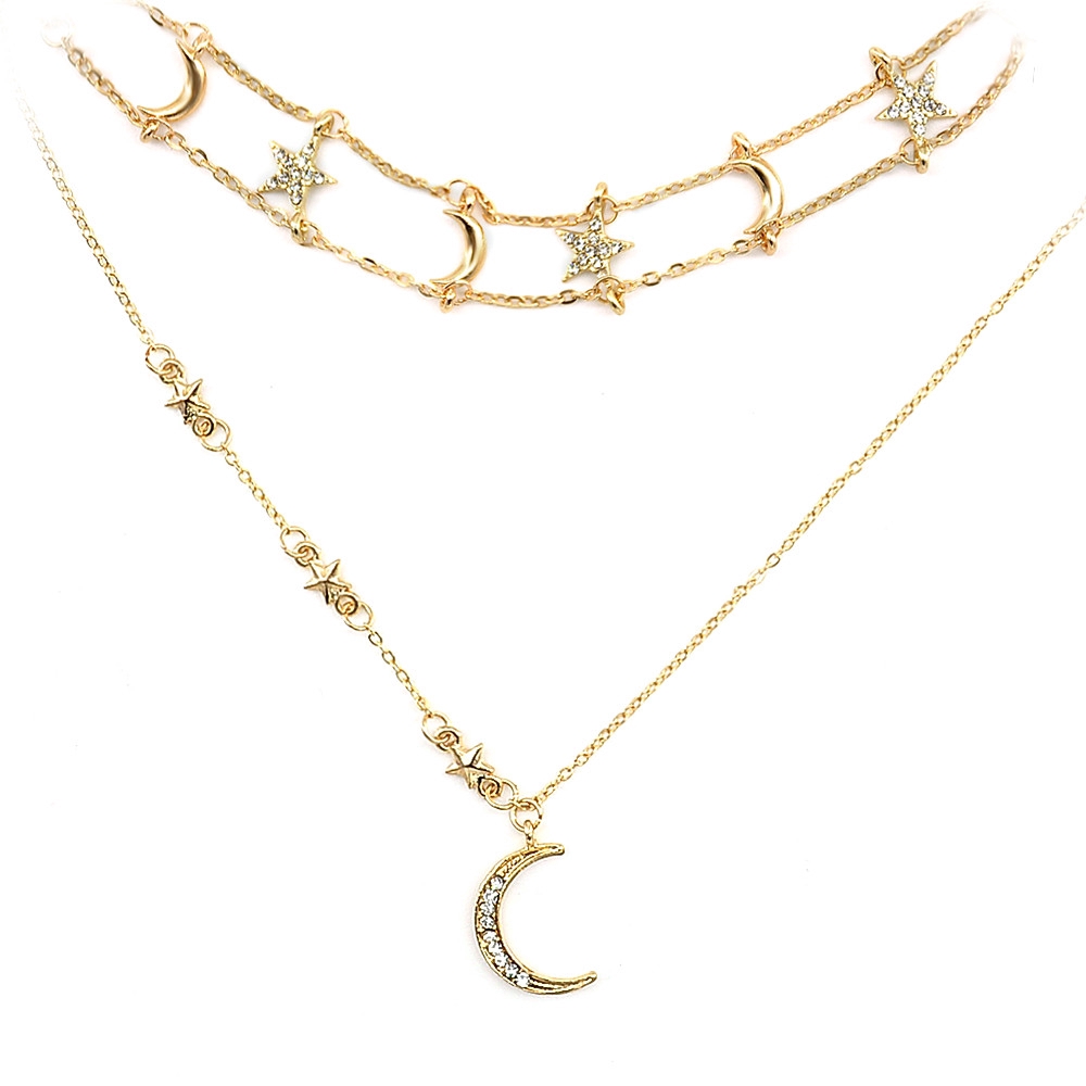 Vòng cổ choker nhiều lớp trang trí mặt hình ngôi sao phong cách Boho