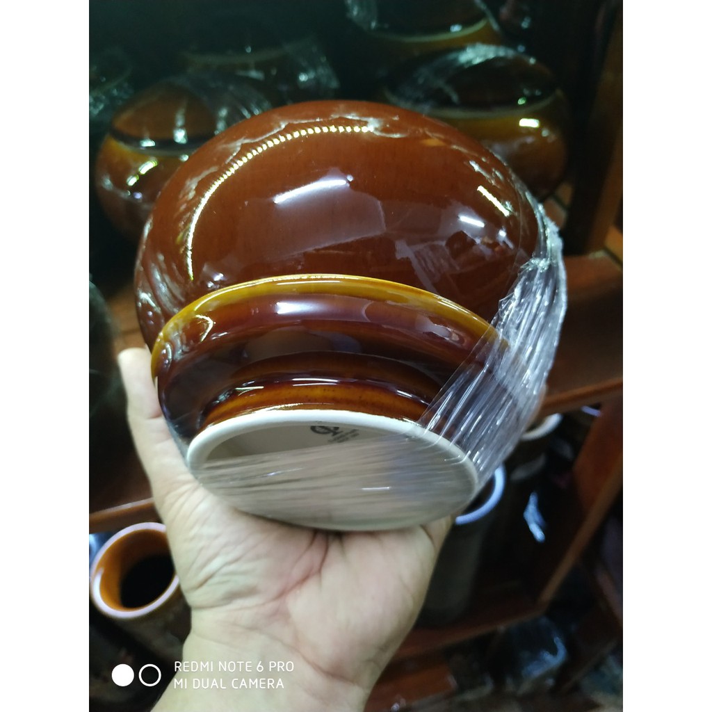 Bình bát Phật giáo gốm sành men nâu