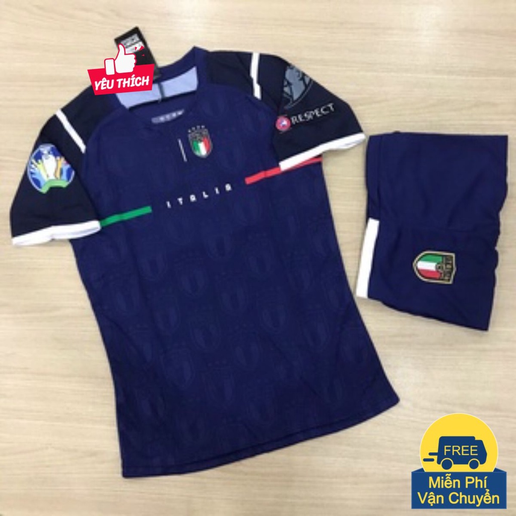 Bộ Quần áo Bóng Đá Italia  Xanh Than Vải Dệt Kim Nhẹ Mát - Đồ Đá Banh Nam Đẹp pp Bởi Be Happy Sport