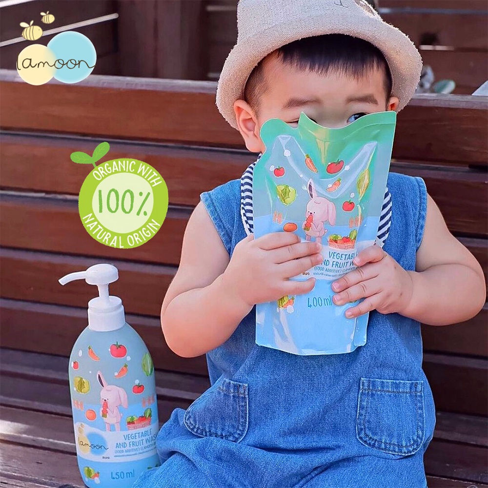 Nước rửa rau củ quả Organic cho bé Lamoon - Túi Refill 450ml