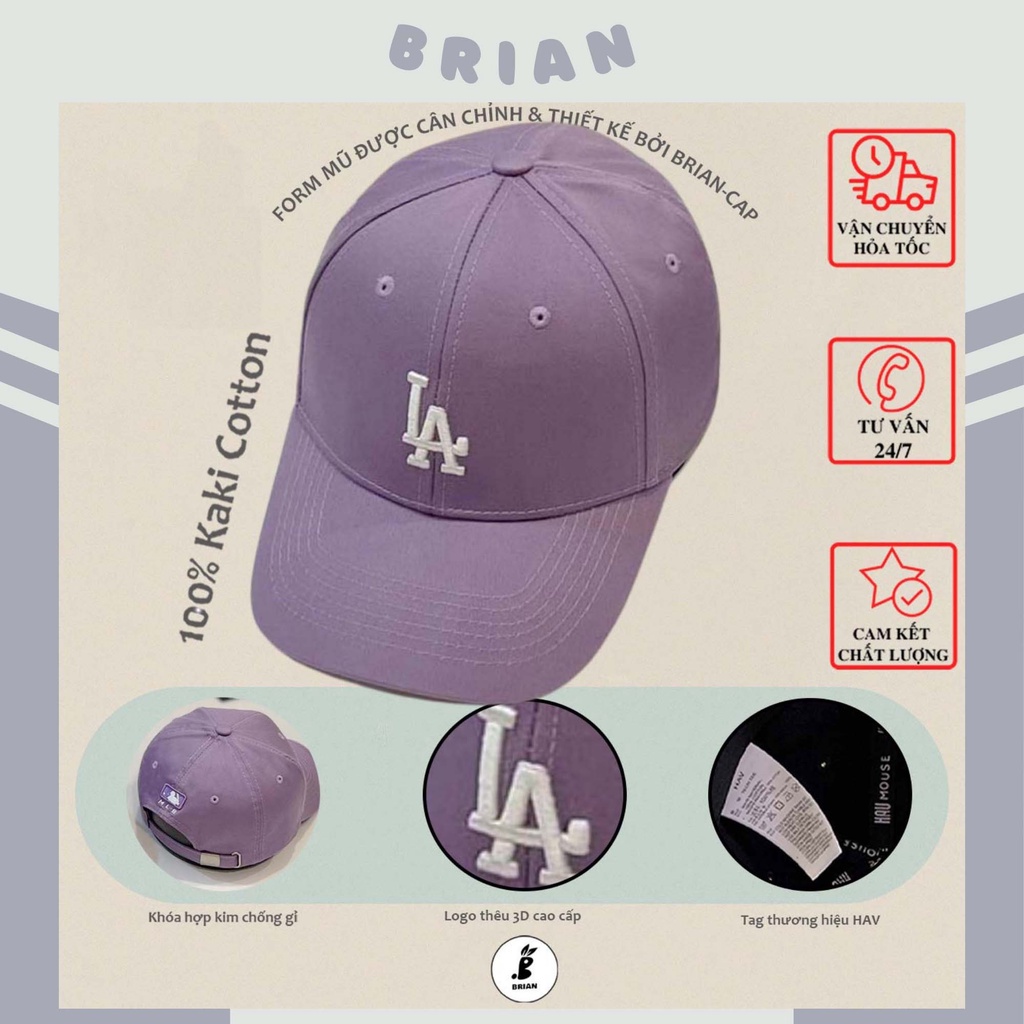Mũ lưỡi trai tím MLB thêu chữ LA trắng Hàn Quốc, nón kết lưỡi trai phong cách Hàn quốc LA đen cao cấp, hàng xuất dư.