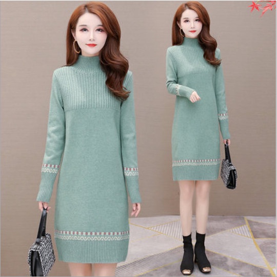 Áo len dáng dài cổ cao phong cách sang trọng chất liệu len dệt kim mềm mịn