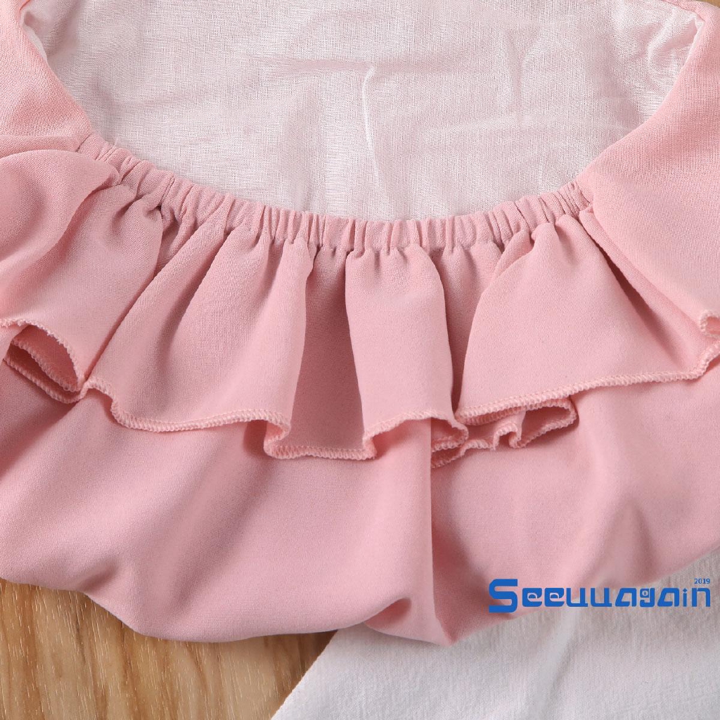 ❥☀✿SEEFashion Toddler Girls Off Shoulder Chiffon Sling Top Long Pants Set Outfits