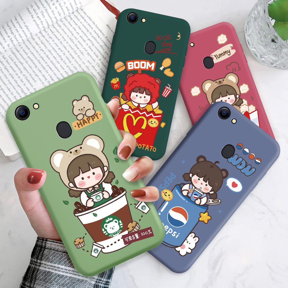 【Free Lanyard】OPPO F11 F9 F1S F3 F5 Plus Youth A77 Pro cho Starbucks Pepsi McDonald's Food Cute Snacks Girl Design Phone Case Liquid Soft Casing Full Silicone Cover Shockproof Back Cases Ốp lưng điện thoại ốp lưng Ốp điện thoại ốp trong