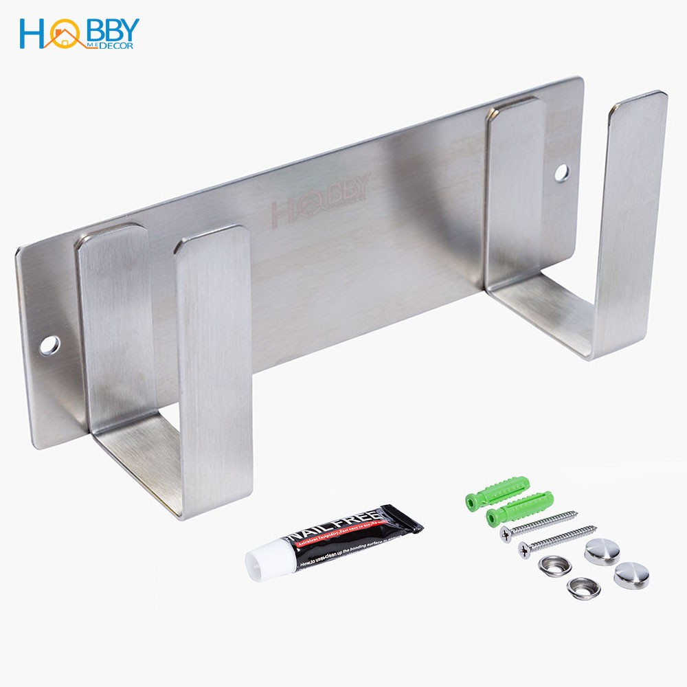 Giá treo vung nồi HOBBY Home Decor TT01 Inox 304 dán tường gạch men - kèm keo dán và đinh ốc