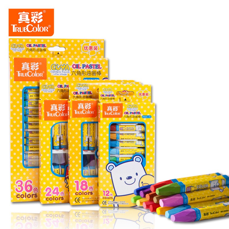 Bút Sáp Dầu True Color Cho Học Sinh, Sinh Viên_ 12 màu/18 Màu/24 Màu/36 Màu_1Hộp