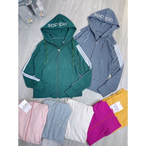 Áo khoác thun có nón tay dài phối sọc trắng siêu xinh rẻ đẹp