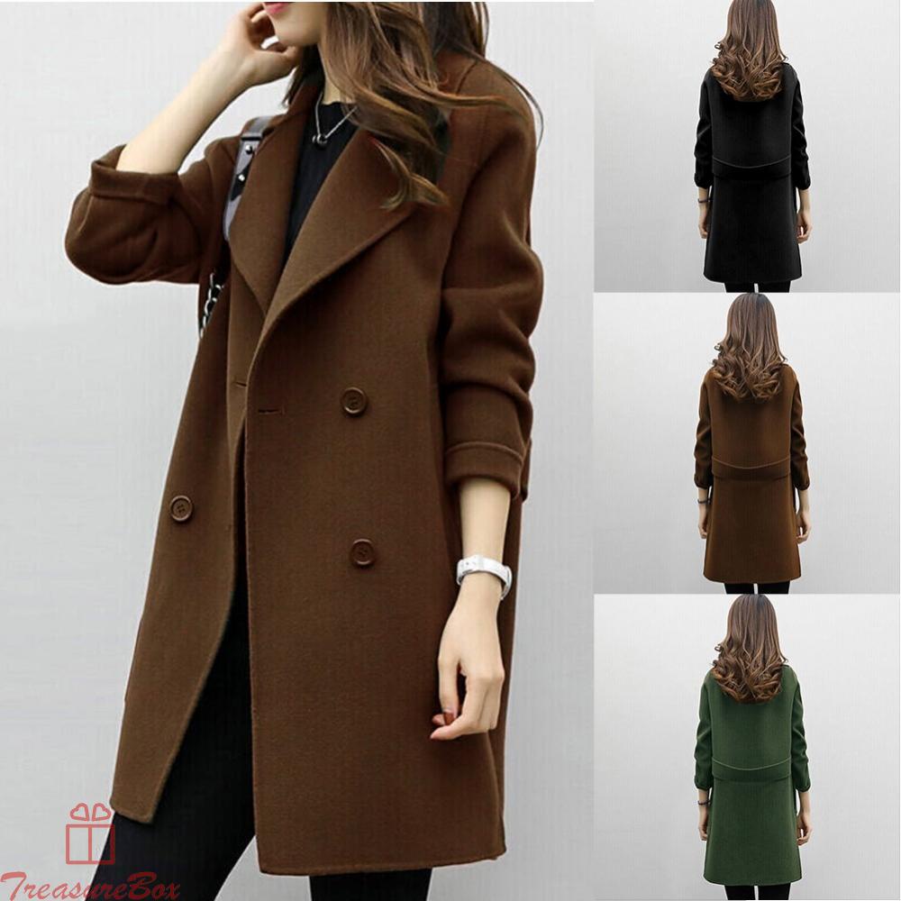 1 X Ladies Overcoat Woolen Trench Coat Winter Womens Long Warm-Jacket Outwear ~