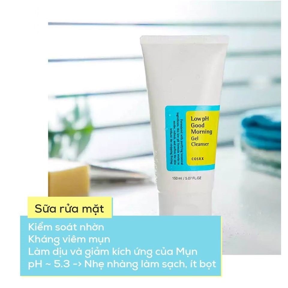 Sữa rửa mặt Cosrx Low PH Good Morning Gel Cleanser, SRM COSRX dạng gel chiết xuất từ dầu cây tràm trà 150ml