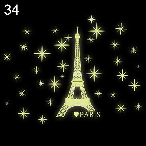 Decal dán tường hình tháp Eiffel phát sáng trong đêm