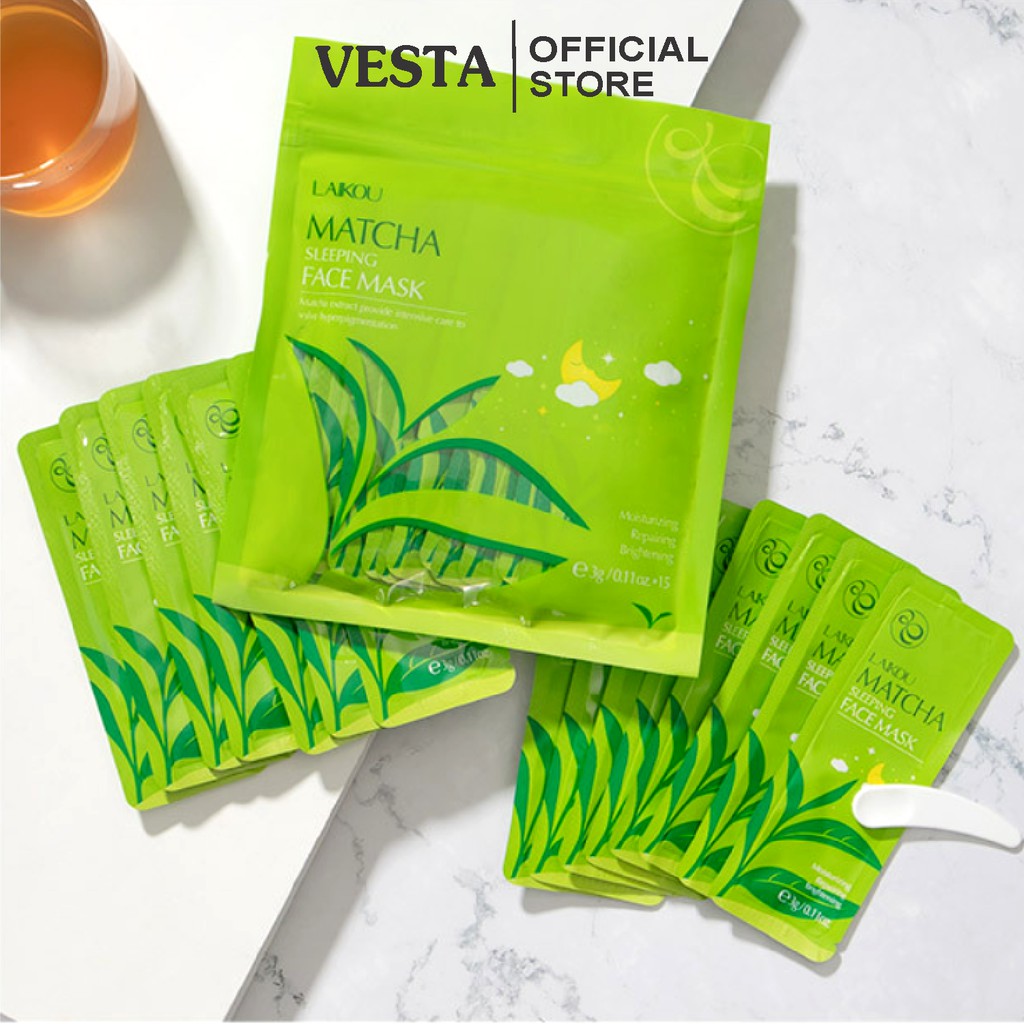 Mặt nạ ngủ matcha trà xanh - Túi 15 gói mask thạch dưỡng trắng laikou cấp ẩm sáng da | BigBuy360 - bigbuy360.vn