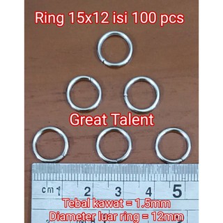 Bộ 100 vòng tròn 15x12 dày 1.5mm đường kính 12mm-medal móc 15x12