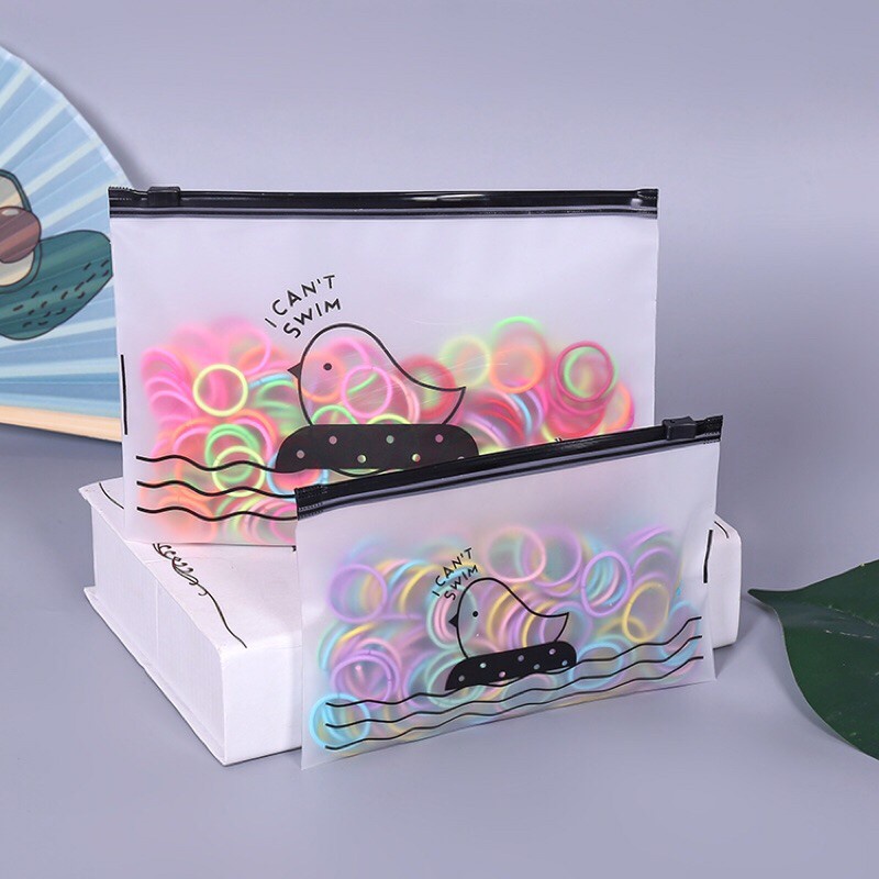 Túi Zip Mờ Đựng Đồ Phụ Kiện Dây Cột Tóc Họa Tiết In Hình Con Chim Chống Bụi Chống Thấm