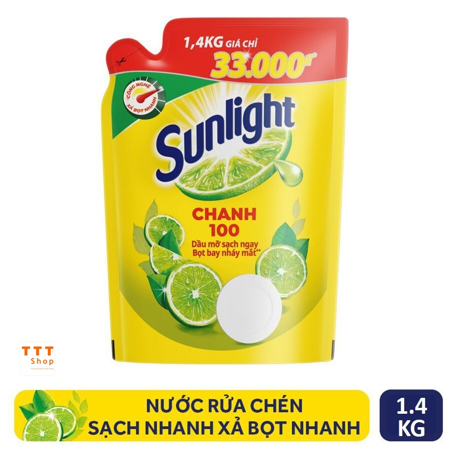 [Hoả Tốc] Nước Rửa Chén SUNLIGHT Chanh túi 1.4 kg 1.4kg 1,4kg