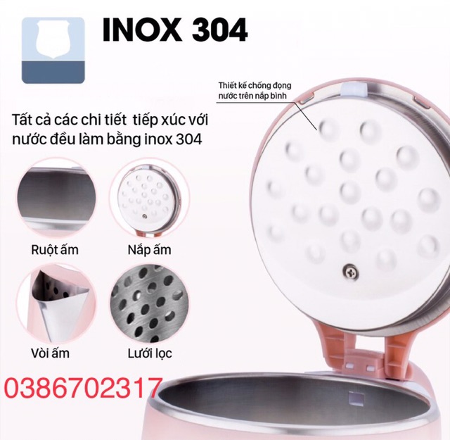 ❤️Ấm đun nước siêu tốc INOX 304 2 lớp C10 BH 12 Tháng