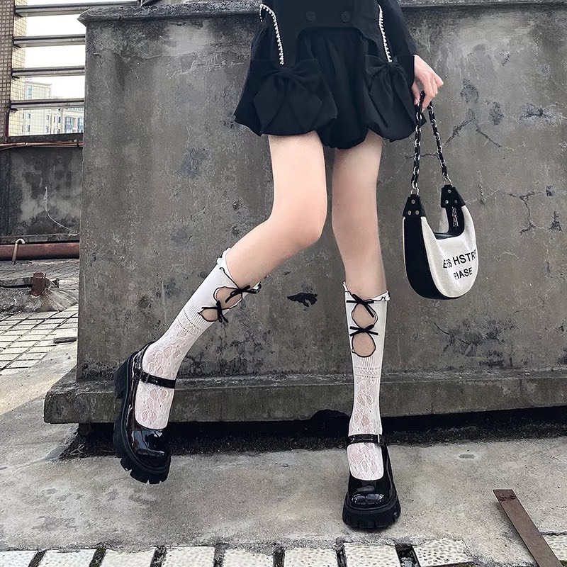 Tất ren nữ mỏng phong cách Dou yin 2 màu có thể điều chỉnh độ dài