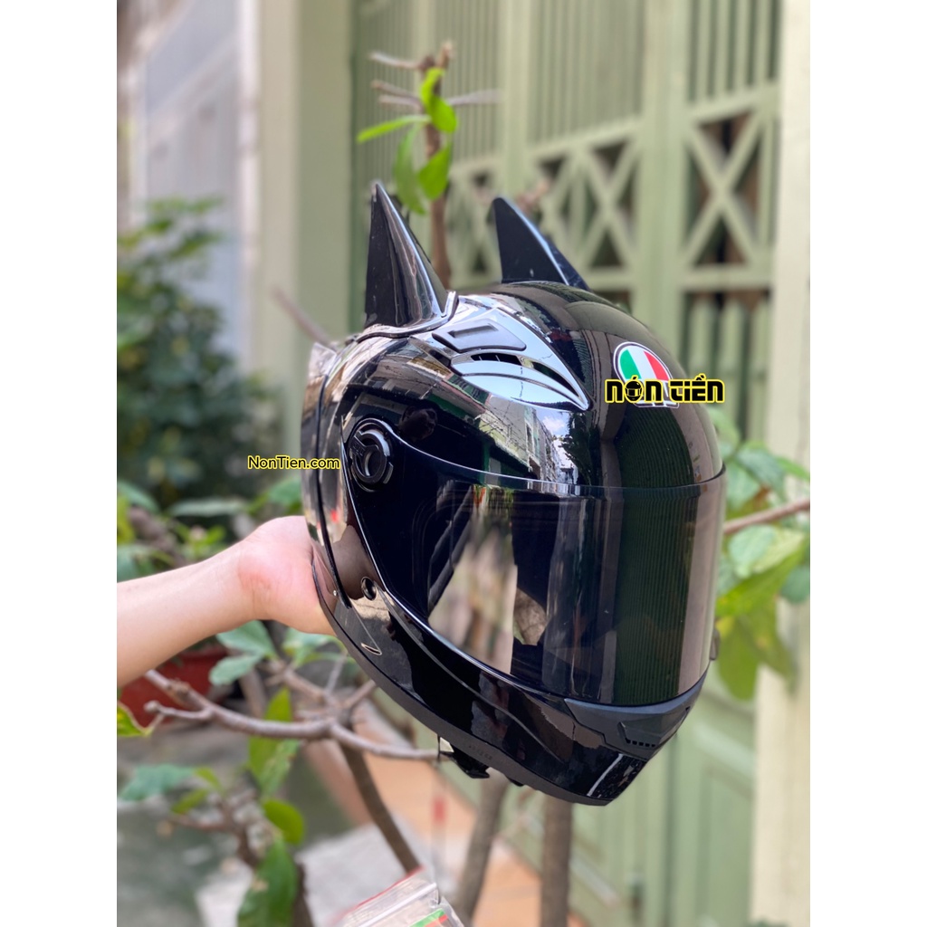 COMBO FULLFACE AGU ĐEN BÓNG KÈM SỪNG BATMAN VÀ ĐUÔI GIÓ PISTA, HÀNG MADE IN VIETNAM - BH 365 NGÀY - TẶNG TÚI ĐỰNG MŨ