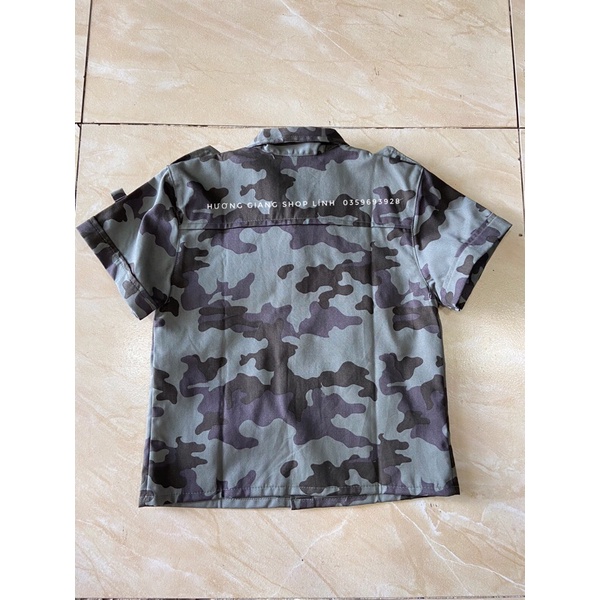 Set quần áo bé trai bé gái rằn ri thời trang lính