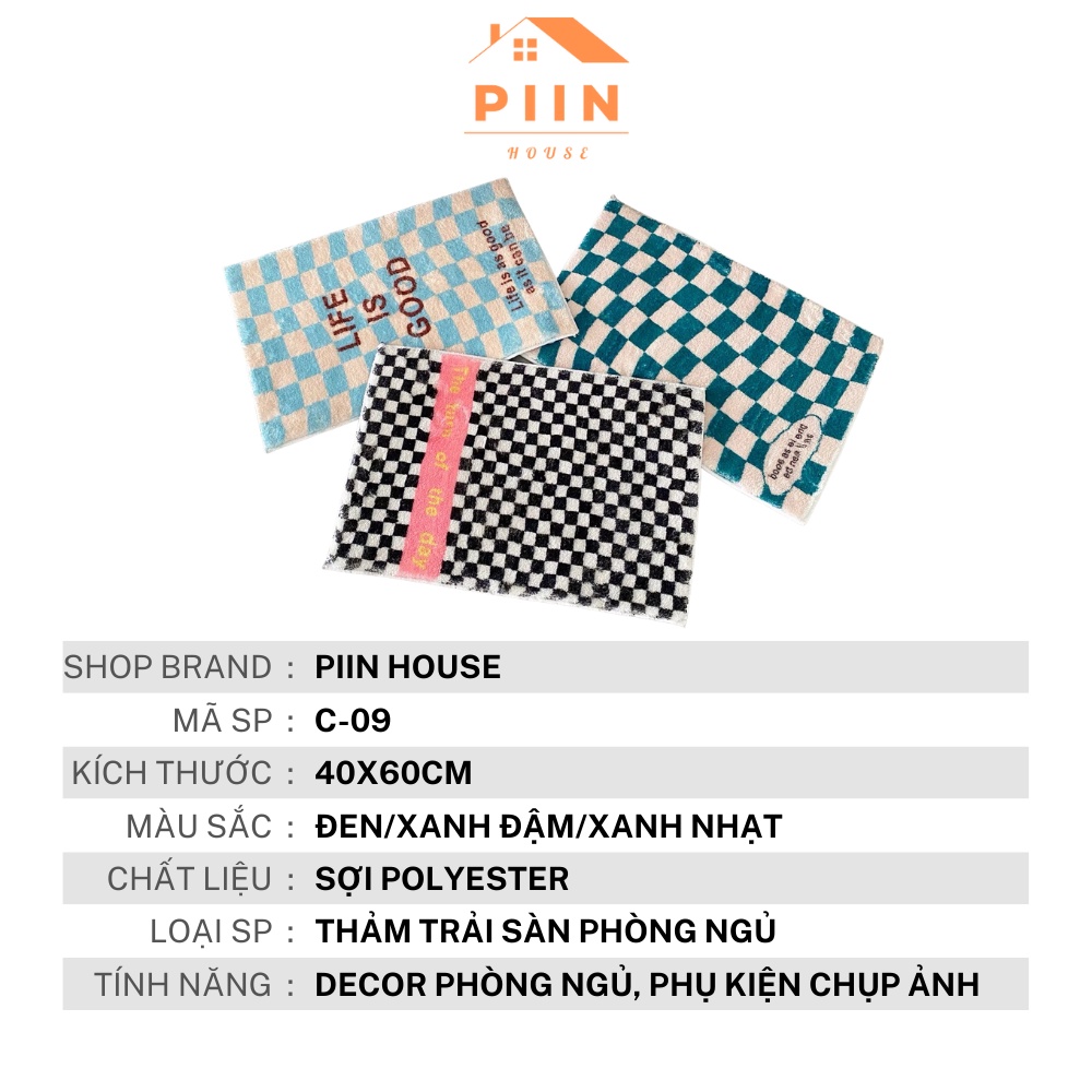 Thảm trải sàn decor phòng ngủ kẻ caro phong cách retro cổ điển, thảm dậm chân thấm thút tốt - PIIN HOUSE