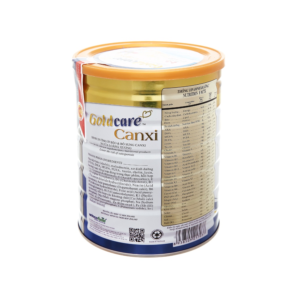 Combo 2 Lon Sữa bột Wincofood Goldcare Canxi 850g/lon kèm túi xách