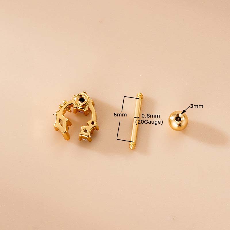 1 Khuyên Tai Dây Xích Đôi Bằng Thép Không Gỉ Đính Đá Zircon Thời Trang Cho Helix Tragus Lobe 20Gauge