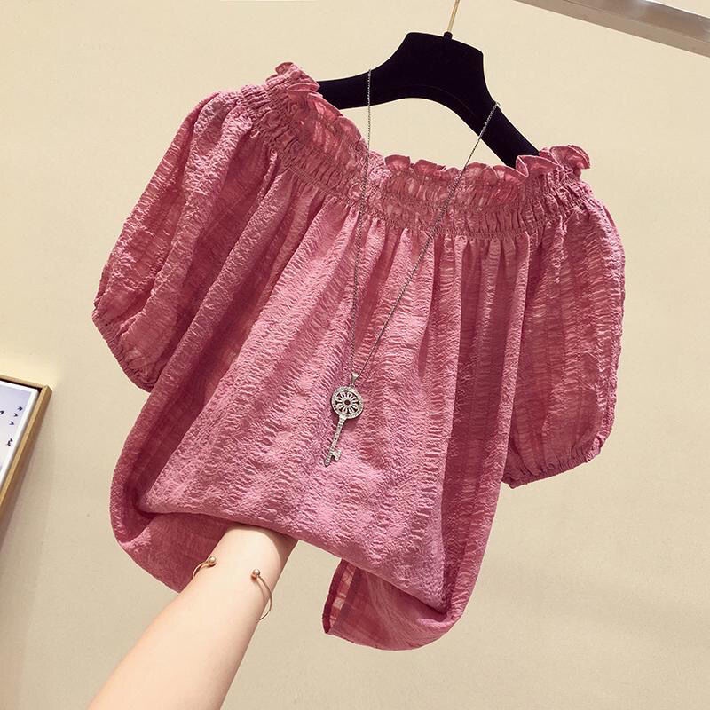 Áo Kiểu Chất Liệu Chiffon Dáng Rộng Thiết Kế Trễ Vai Thời Trang Mùa Hè Theo Phong Cách