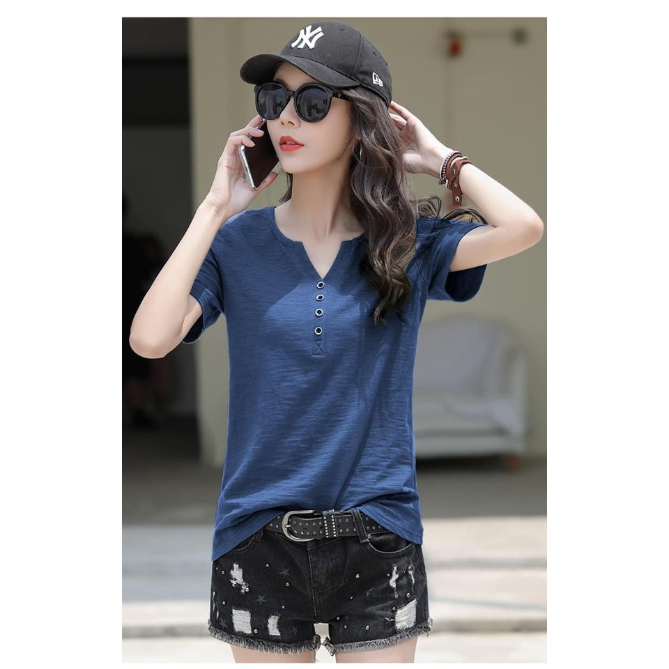 {Sale Sốc} Áo phông nữ cổ tim_áo thun chất cotton cao cấp_áo phông nữ | BigBuy360 - bigbuy360.vn