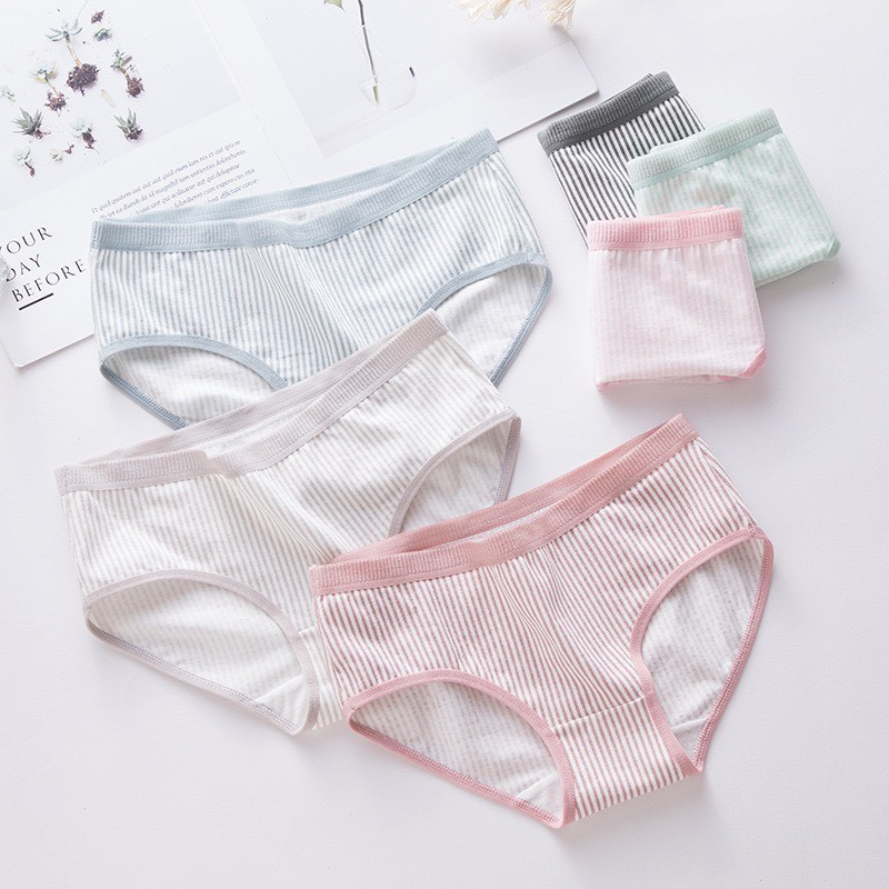 Quần Lót Nữ Cotton Tăm Phối Kẻ Siêu Mềm MS031