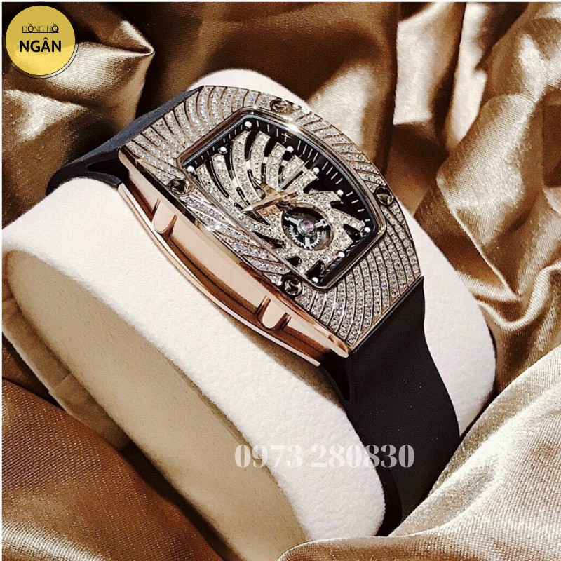 Đồng Hồ HBL Hanboro Đồng hồ Nữ Dây Da Silicon Vàng Mặt Nhện 31x42mm Rose Gold Authentic khảm đá thời trang