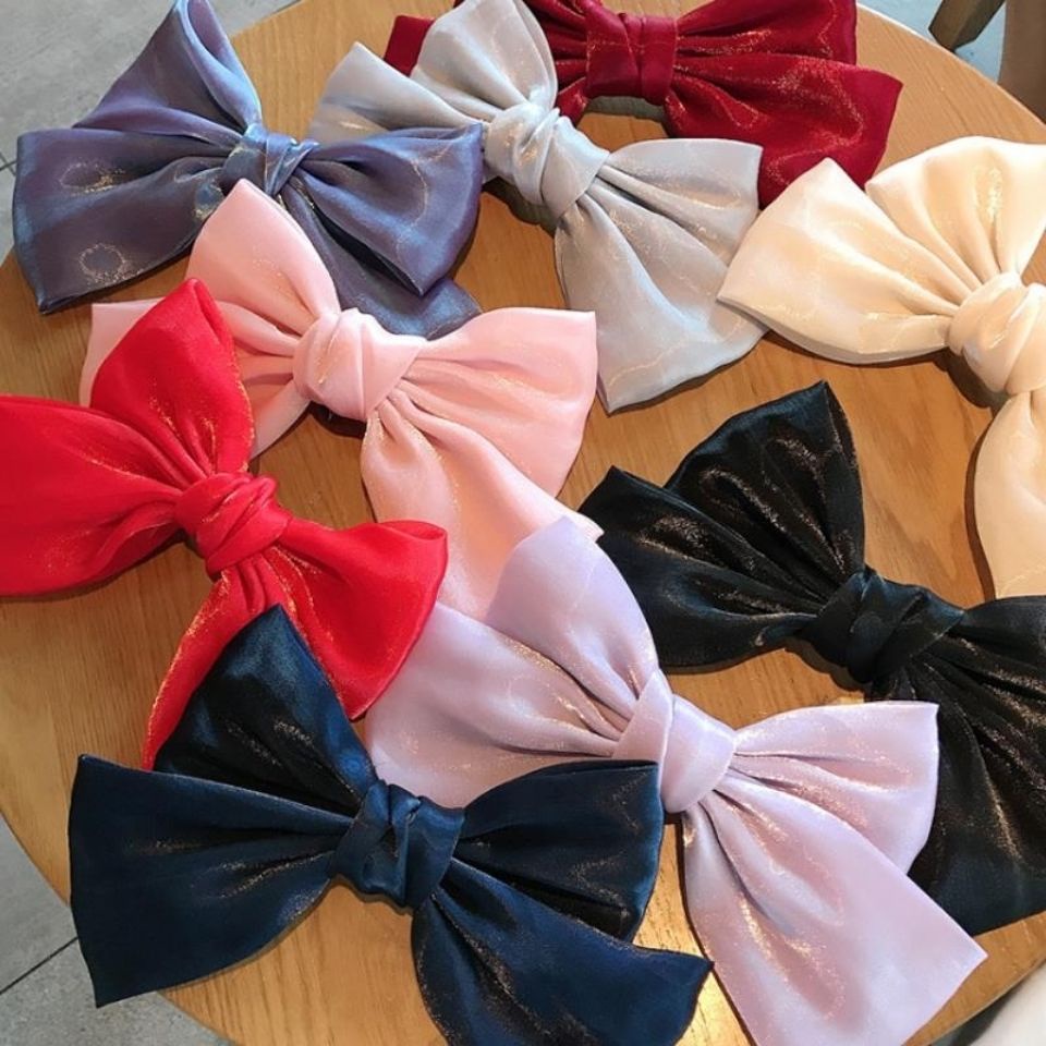 Kẹp Tóc Nơ Voan, cặp tóc vải satin ánh kim KT24