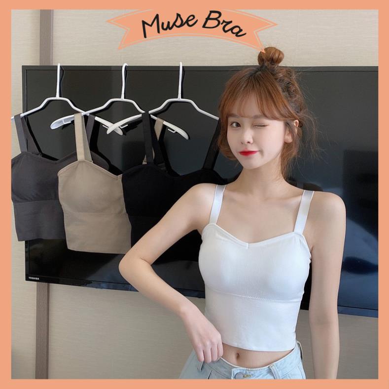 [Giá sỉ] Áo Bra Nữ 2 Dây Gân Tăm Dáng Dài Có Mút Nâng Ngực Dây Bản To Điều Chỉnh Siêu Hot BR828
