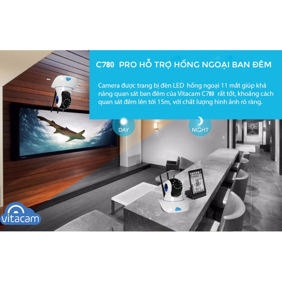 Camera IP WIFI Trong Nhà Vitacam C780 3.0Mpx - Chính Hãng - Bảo Hành 24 Tháng.