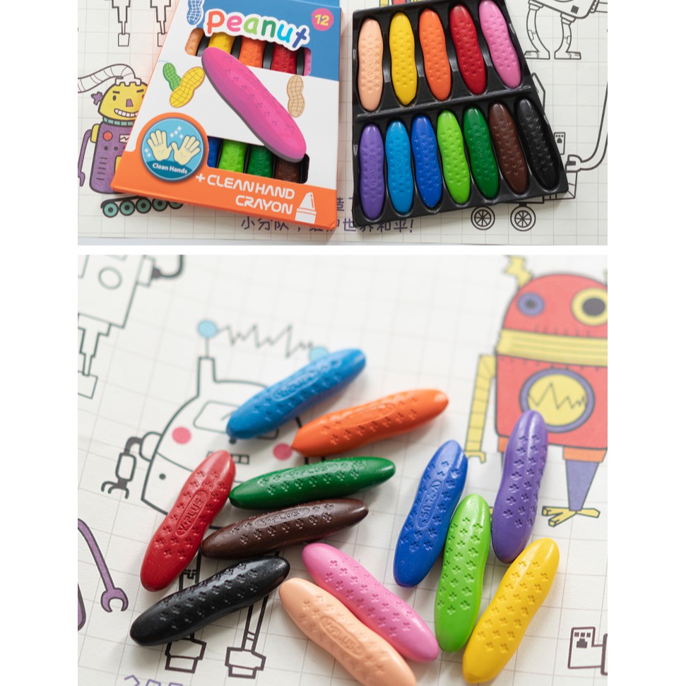 Bút sáp YPlus peanut 12/24 màu, hàng có sẵn. Uk peanut Yplus crayon.