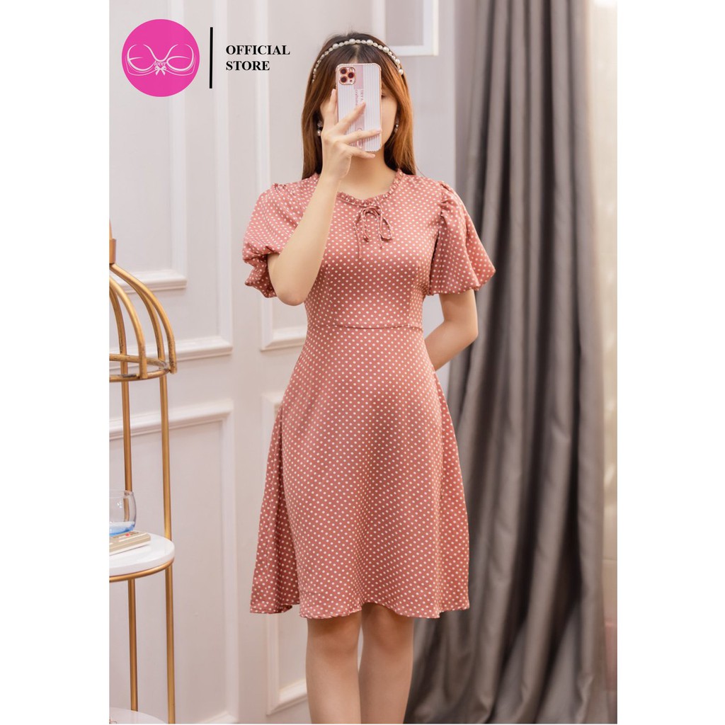 Váy dáng xòe họa tiết chấm bi cổ bèo Evalover | BigBuy360 - bigbuy360.vn