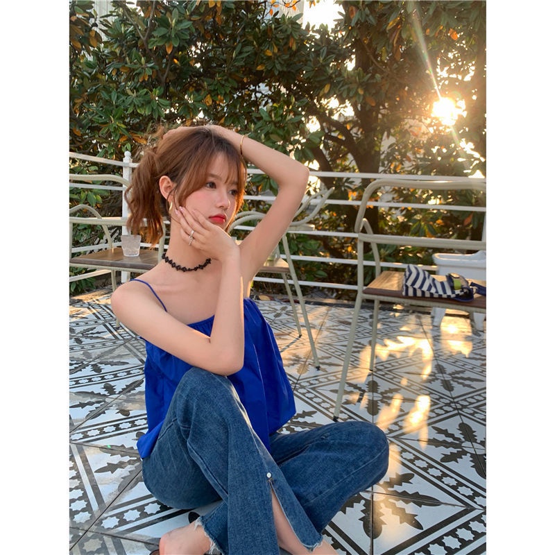 Áo hai dây IELGY dáng ngắn phong cách Hàn Quốc quyến rũ cho nữ