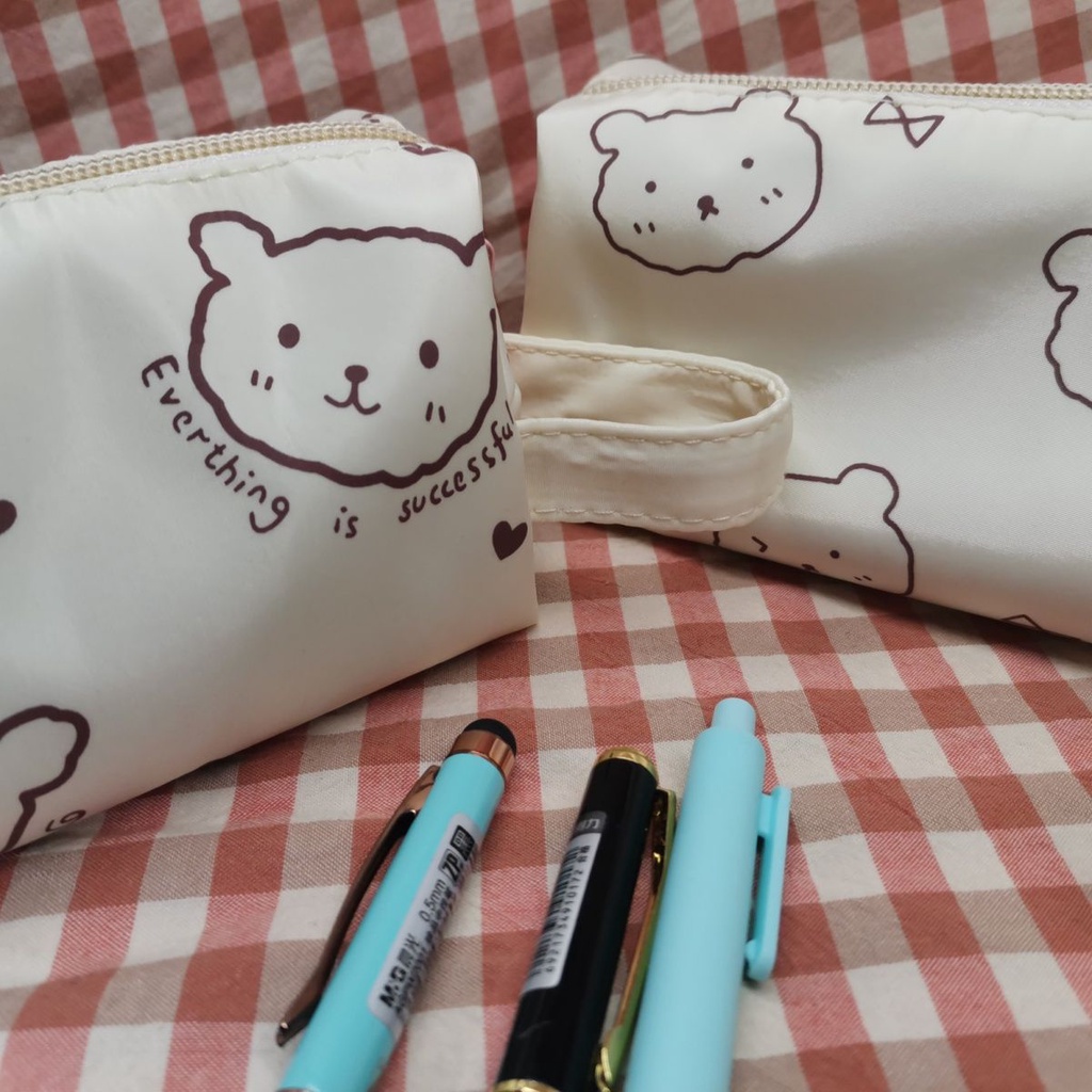 Bóp Viết Vải Canvas Cỡ Lớn In Hoạt Hình Gấu Dễ Thương