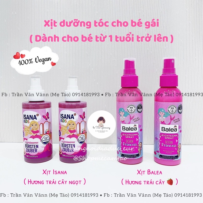 Xịt dưỡng tóc cho bé gái Isana - Balea Đức ( 150ml )