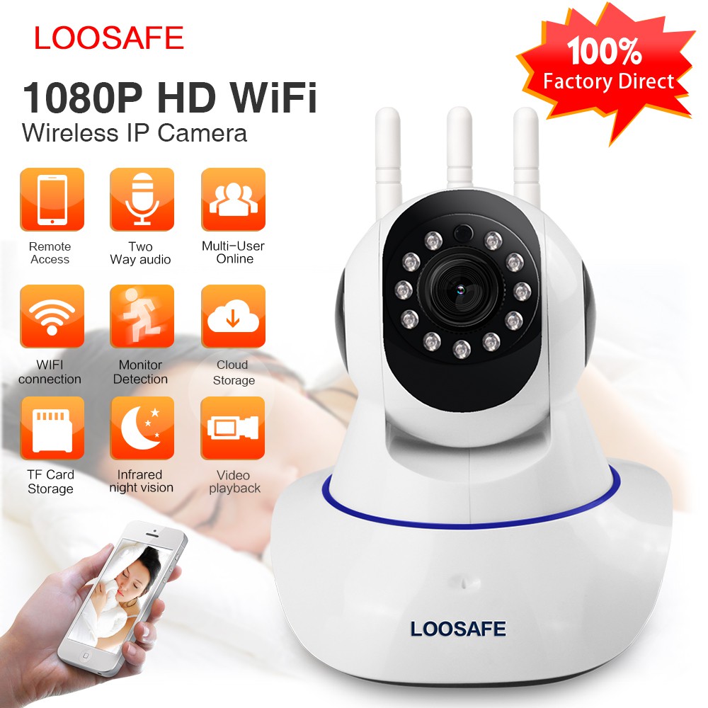 Camera IP camera quan sát giám sát WiFi không dây LOOSAFE Full HD 1080P để sử dụng trong nhà, xem toàn cảnh 360º trên đi