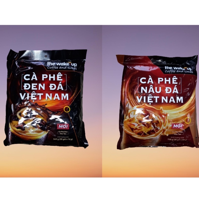 Cà phê Nâu Đá | Đen Đá Việt Nam Wake Up bịch 720g (560g) (30 gói x 24g)