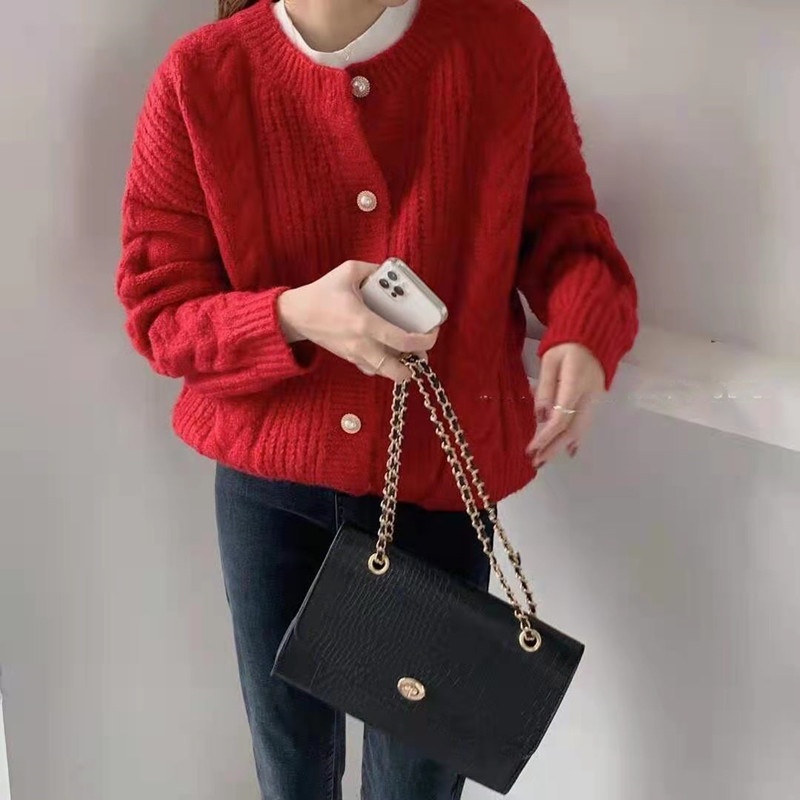 Áo khoác cardigan dệt kim mềm dáng rộng xoắn phong cách Hàn Quốc thanh lịch cho nữ