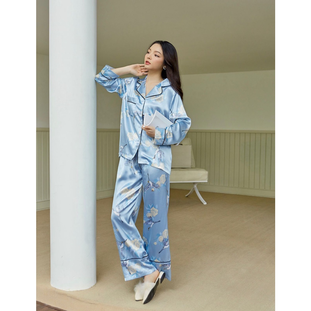 COLUS - Pijama xanh lụa hạt phối viền đen