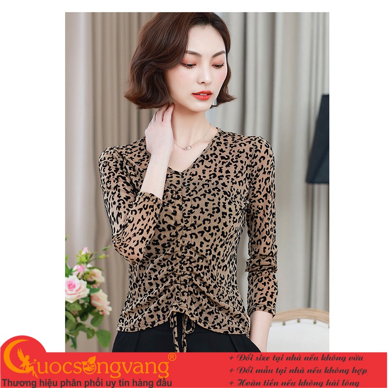 Áo thun nữ dệt da báo áo thun lưới co giãn GLA301 Cuocsongvang