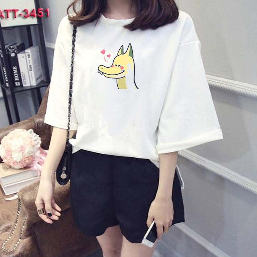 Áo thun nữ tay lỡ Hàn Quốc form rộng in hình pikalong ngô nghê vài dày mịn TEEWOTL14