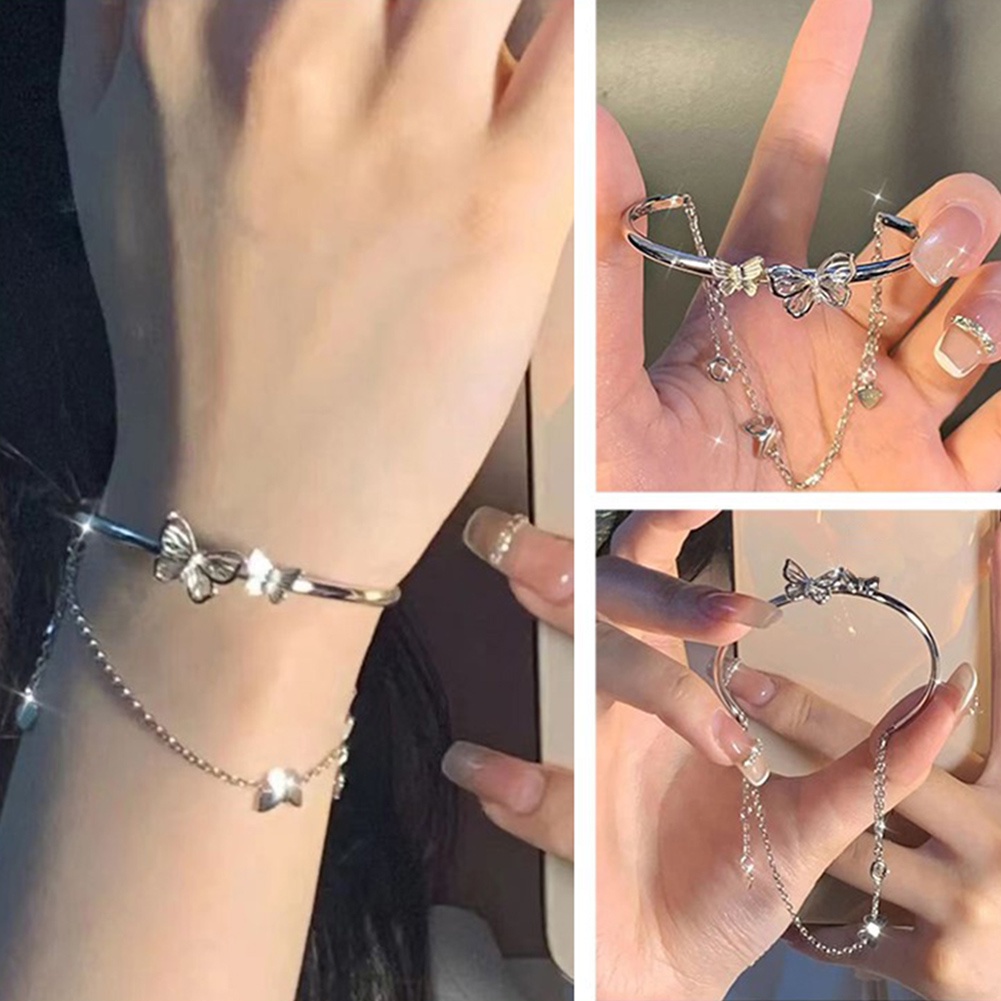 Vòng Tay Hở Màu Bạc Hình Bướm Cổ Điển Thời Trang