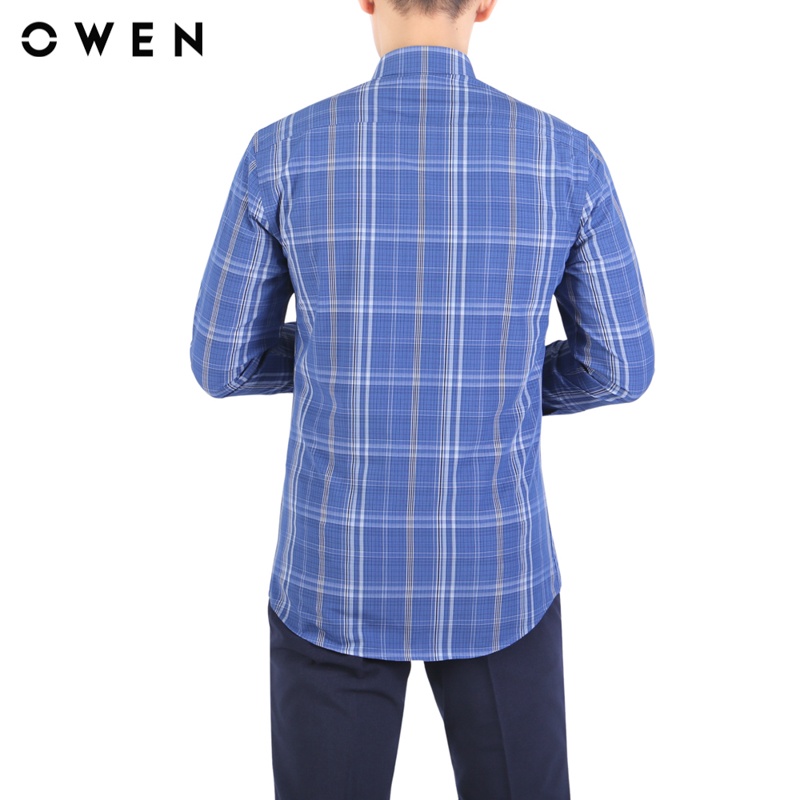 Áo sơ mi dài tay nam Owen Bamboo Regular Fit màu Xanh navy trắng - AR23380D