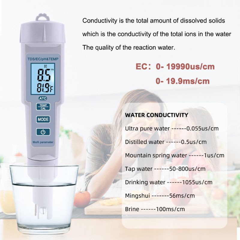 WER 4 in 1 PH/TDS/EC/Temperature Meter PH Meter Digital Water Quality Monitor Tester