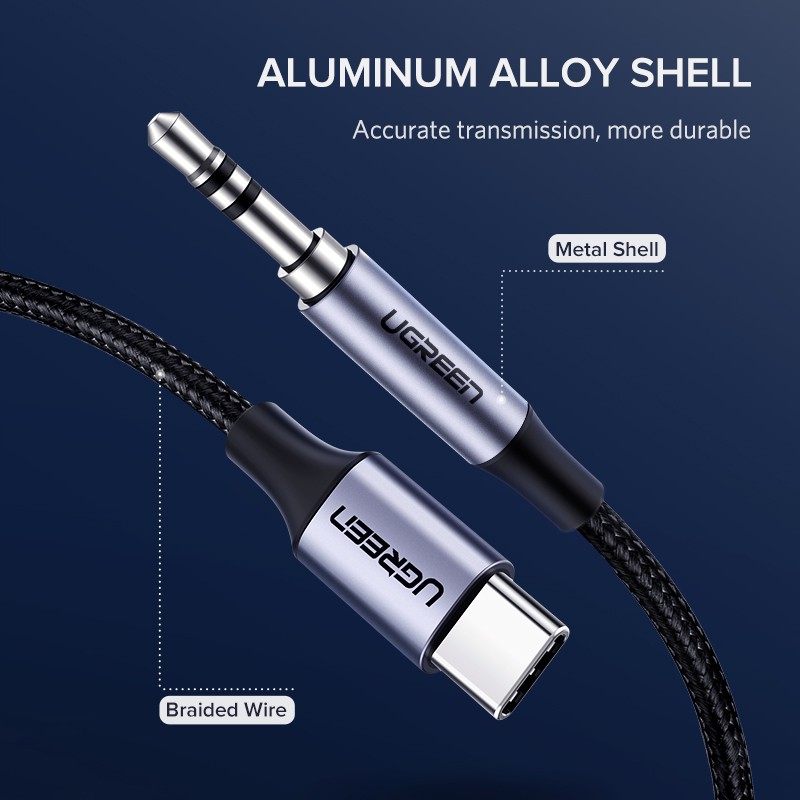 Dây cáp chuyển đổi UGREEN cổng Type C sang 3.5mm AUX 1m cho Huawei Mate 20 P30 Oneplus 7 Pro Xiaomi Mi 6 8 9 SE