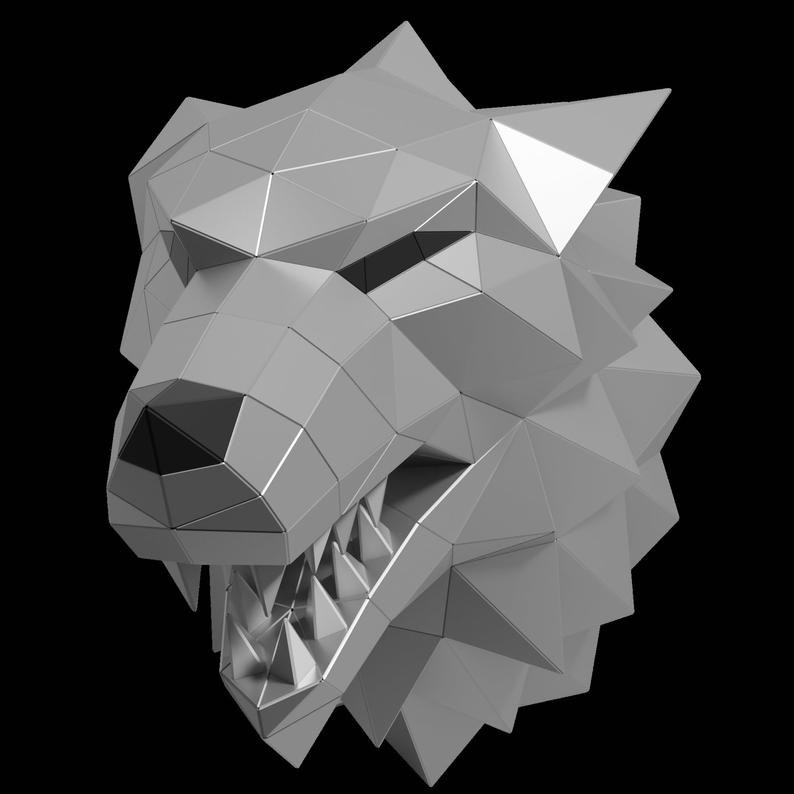 (Thiết kế chuẩn) Bộ kit Mô hình giấy 3D Đầu sói tuyết trang trí nhà cửa, shop thời trang