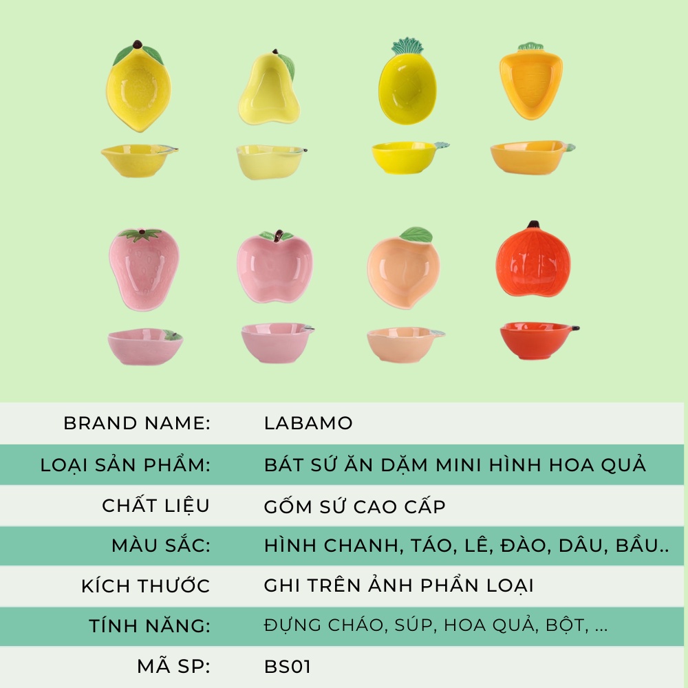 Bát ăn dặm cho bé bằng gốm sứ kiểu Nhật hình hoa quả hình thú dễ thương LABAMO BS01